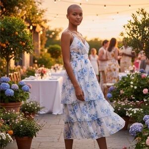 NWT Lulus Cultivate Crushes Blue & White Floral High-Low Dress Size